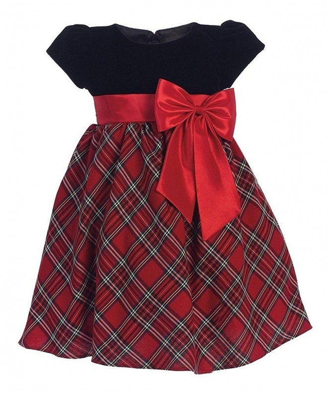 Little Girls Red Black Velvet Plaid Holiday Fall Christmas Girls Dress ...