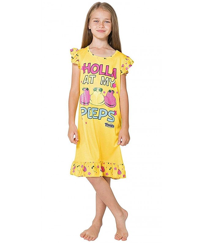 Peeps Girls' Holla at My Peeps Ruffle Nightgown Yellow - C7180MGHAOM