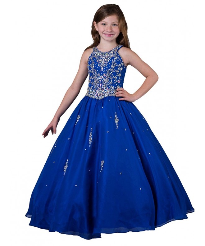 Little Girls' Floor Length Jewel Beaded Pageant Dresses - Royal Blue ...