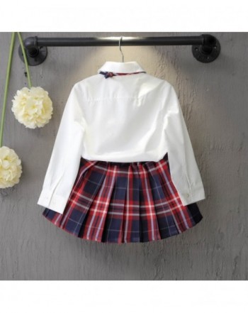 Verypoppa Little Girls Outfit Bow Button Down Blouse Shirt Plaids Skirt Uniform Set