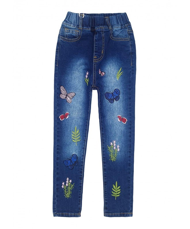 Big Girls Embroiderd Butterfly Grass Jeans Pants - CY18EM0I949