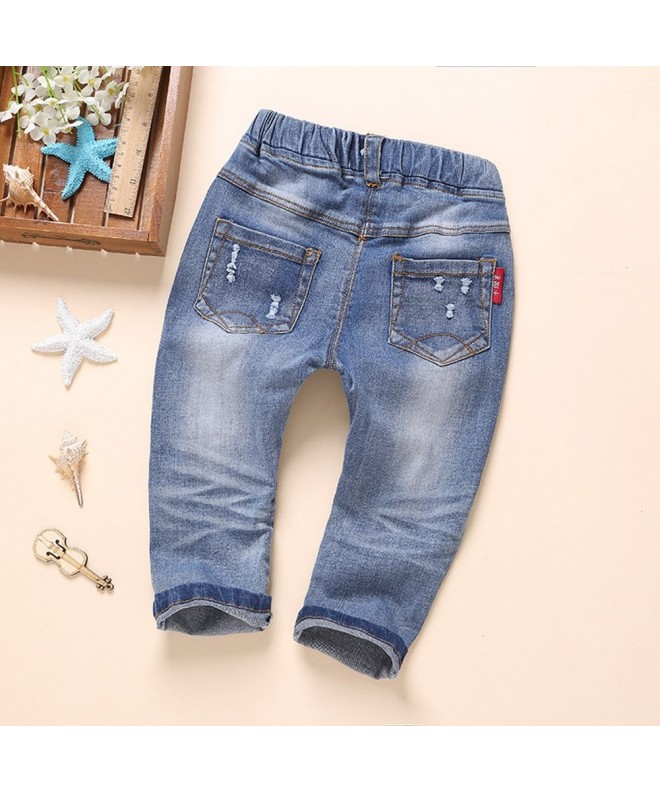 Baby & Little Kids Elastic Waist Ripped Holes Denim Pants Jeans ...