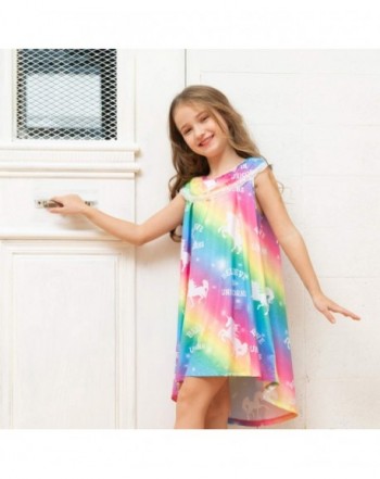 Kid Girls Unicorn Night Dress - Rainbow Princess Nightgowns Pajama -  Sleeveless Sleepwear Nightie - CQ18NAKX86X