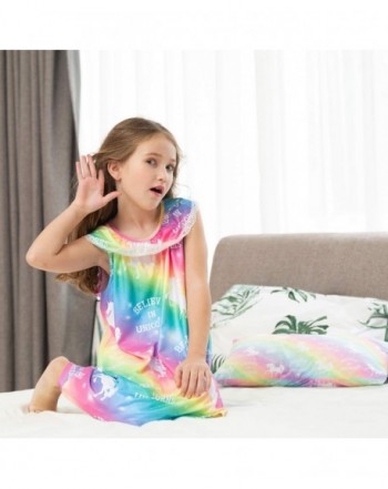 quancheng Kids Girls' Unicorn Nighties Rainbow Printed Nightdress Cotton Short Sleeve Pajama Nightgown Dress Sleepwear Nightie for 7-12 Years