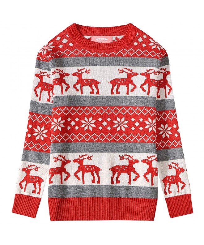 Big Girls' Reindeer Pullover Crewneck Ugly Christmas Sweater - Red Grey ...