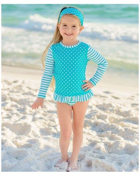 Little Girls Long Sleeve Rash Guard 2-Piece Swimsuit Set - Stripes ...