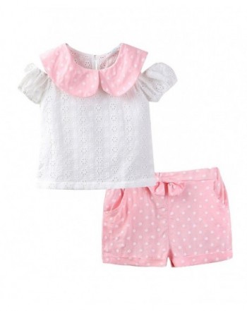 Little Girls' Slim Shorts Set Dot Bow - Pink - CP12GBH7E9H