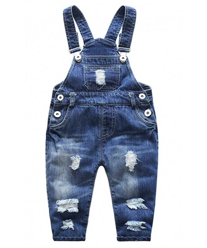 Kids Boys Girls Casual Button Denim Overall Bib Jeans Pants - Dark Blue ...