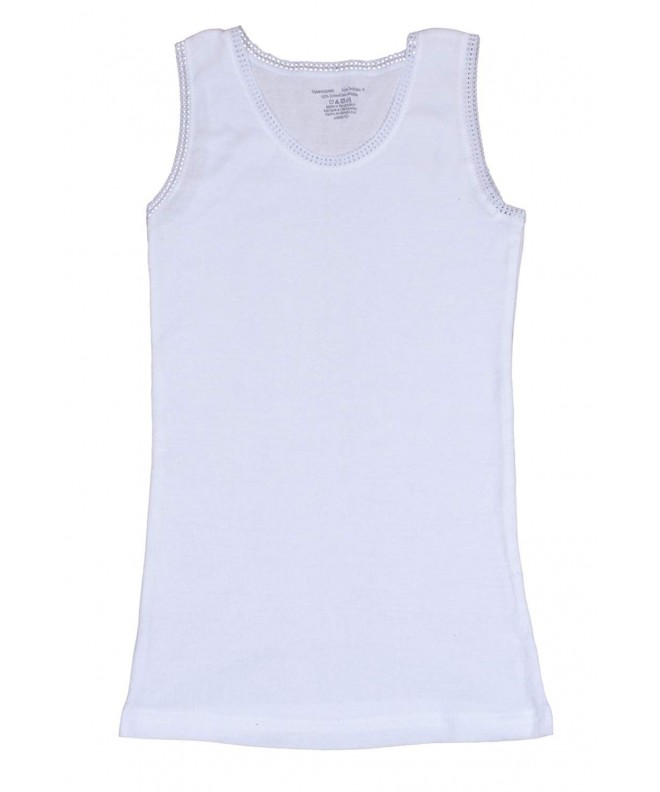Girls Undershirt Tank Top with Lace Trim (Pack of 6) White - White ...