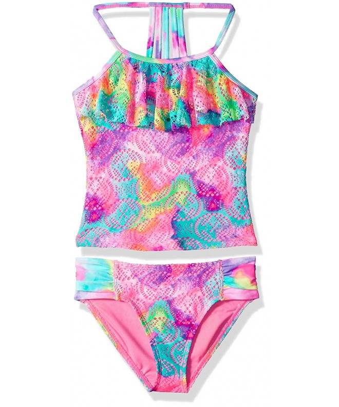 Big Girls' Flounce Strappy Tankini Swimsuit Set - Pink/Multi Color ...
