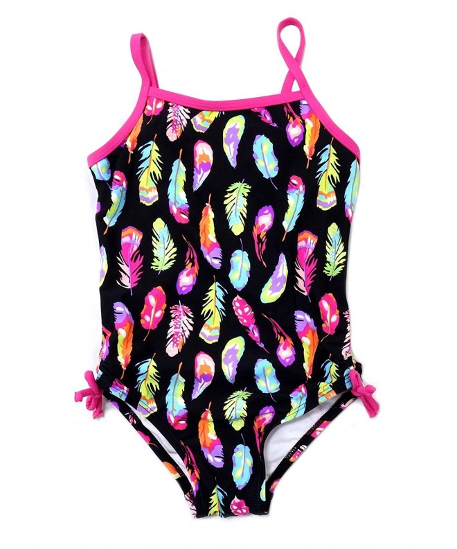 Girls Size 5 One-Piece Feather Swimsuit - Blac - CM185DL7UGA