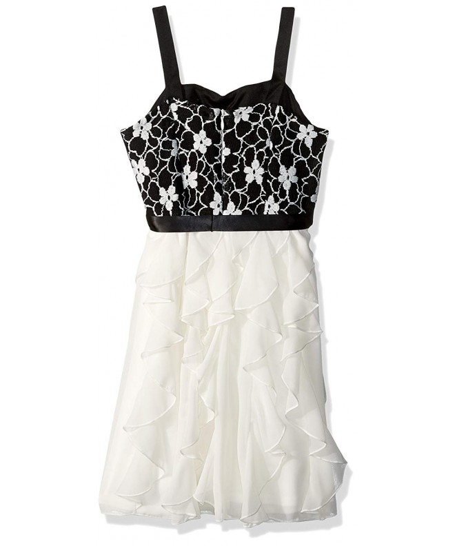 Girls' Big Sleeveless Floral Lace Bodice Corkscrew Party Dress - Black ...