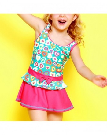 Girl's Kids Heart Pattern Pleated Dress One-Piece Swimsuit - Blue ...