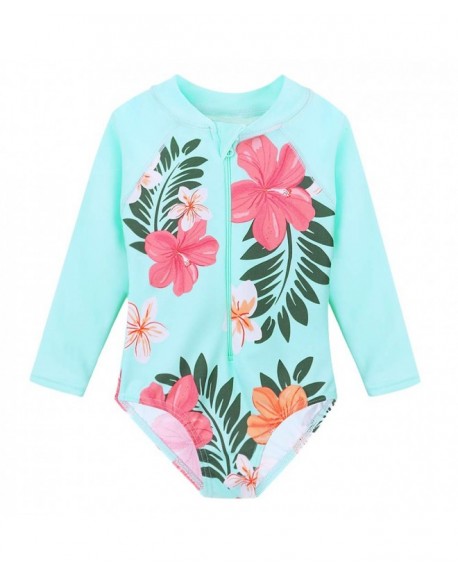 Kids Girls Rashguard Swimsuit UV 50+ Long Sleeve One Piece Swimwear 4 ...