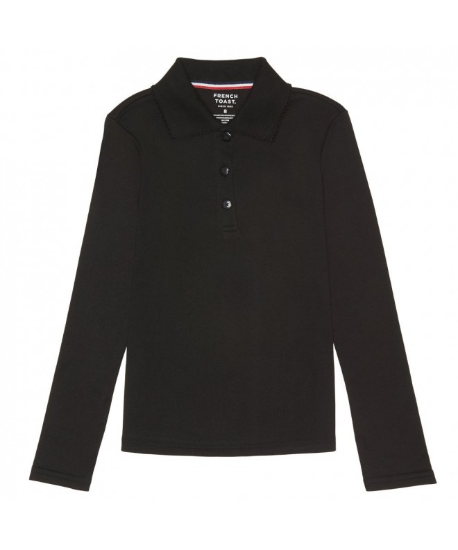 Girls' Long Sleeve Picot Collar Interlock Polo - Black - C4182OGW6HG