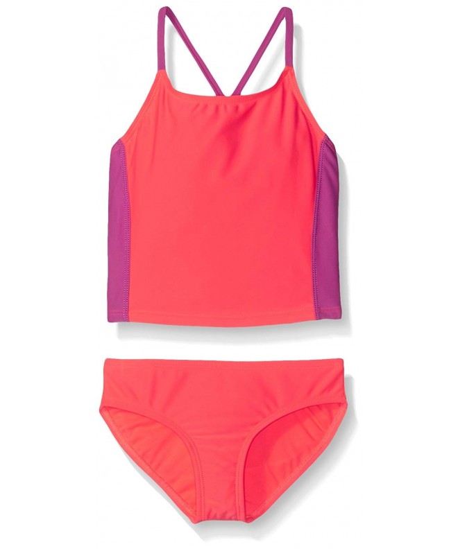 Girls' Solid Tankini Two Piece Swimsuit - Coral - C812CLVNTFZ