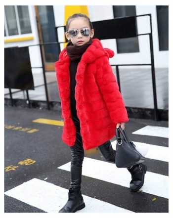 Big Girl's Long Warm Winter Faux Fur Coat Thicken Jacket with Hooded ...