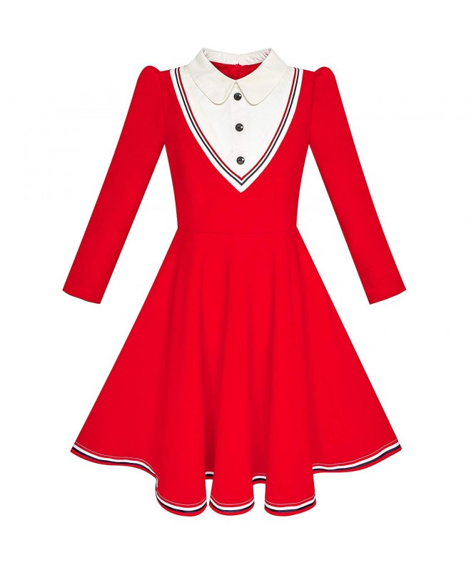 Girls Dress School White Collar Long Sleeve Striped Size 4-12 - Red ...