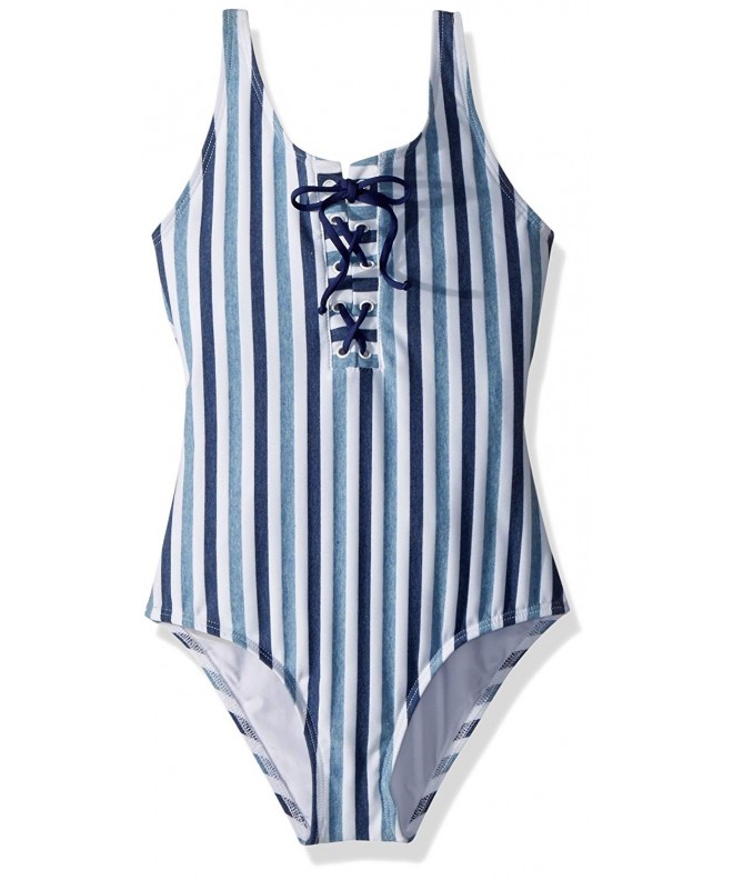 Big Girls' Scoop Neck One Piece Swimsuit - Tie Dye Stripe Blue ...