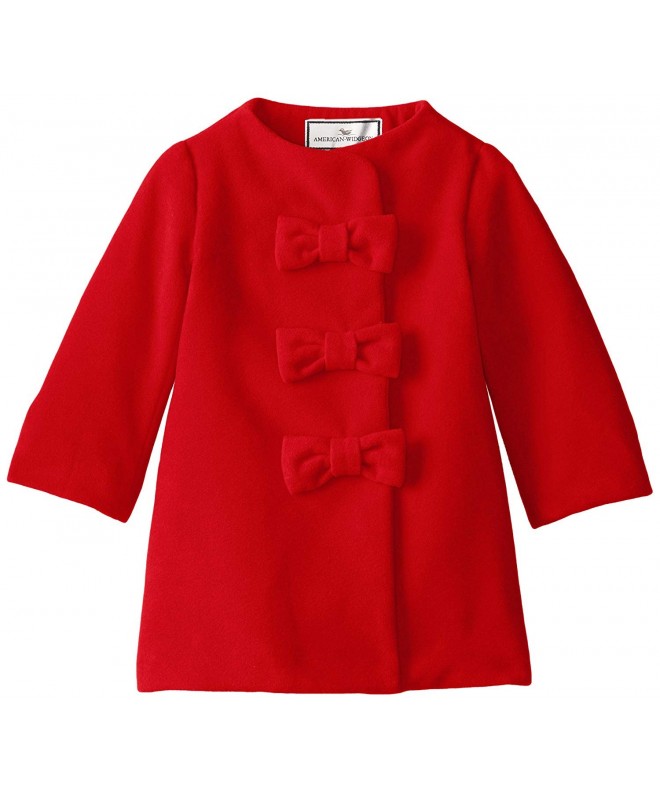 Little Girls' Faux Wool Triple Bow Coat - Red - CA11XUX2TNH