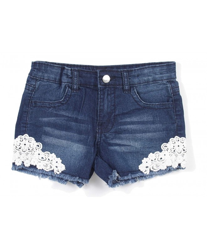 Girls' Stretch 4 Pockets Denim Jeans Shorts with Lace - CC17Z7IK705