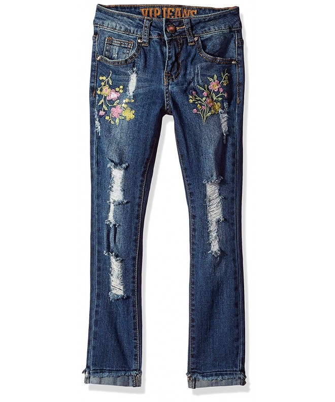Girls' Big Skinny Jeans Flower Rose Embroidered - Dark Distressed ...