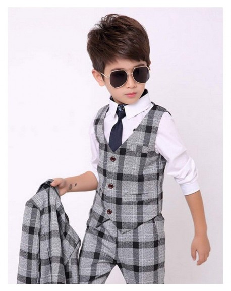 Boy's Check Tuxedo Suit Set 3 Pcs Morden Fit Dress Suit Set Formal ...