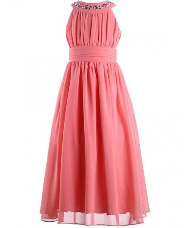 Chiffon Long Junior Bridesmaid Dress - Coral - CK18888I44G