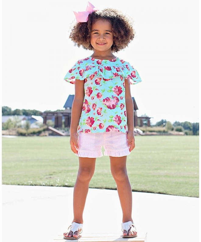 Little Girls Woven Shorts w/Ruffle Hem - Pink Seersucker - CV12O39NSIE
