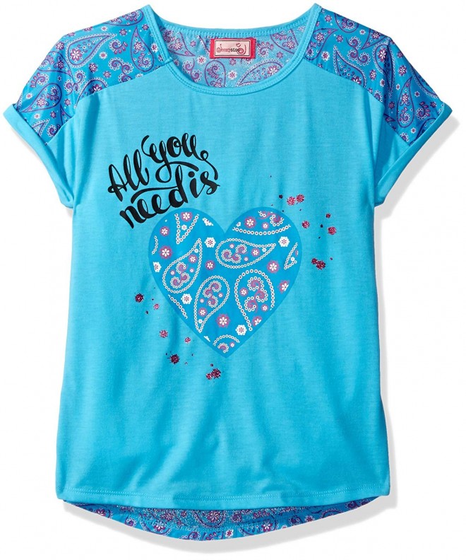 Girls' Short Sleeve Screen Top with Paisley Crepe Back - River Blue ...