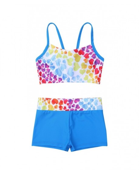 Kids Girls Heart-Shaped Pattern Bowknot Back Tops with Bottoms Athletic ...