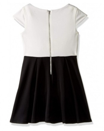 Girls' Big Cap Sleeve Dress with Sequin Geometric Design - Black/Ivory ...