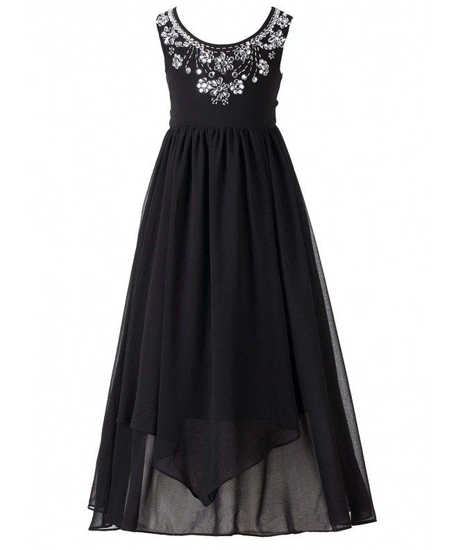 Chiffon Glitter Rhinestone Wedding Bridesmaid Dress Girl Dress - Black ...