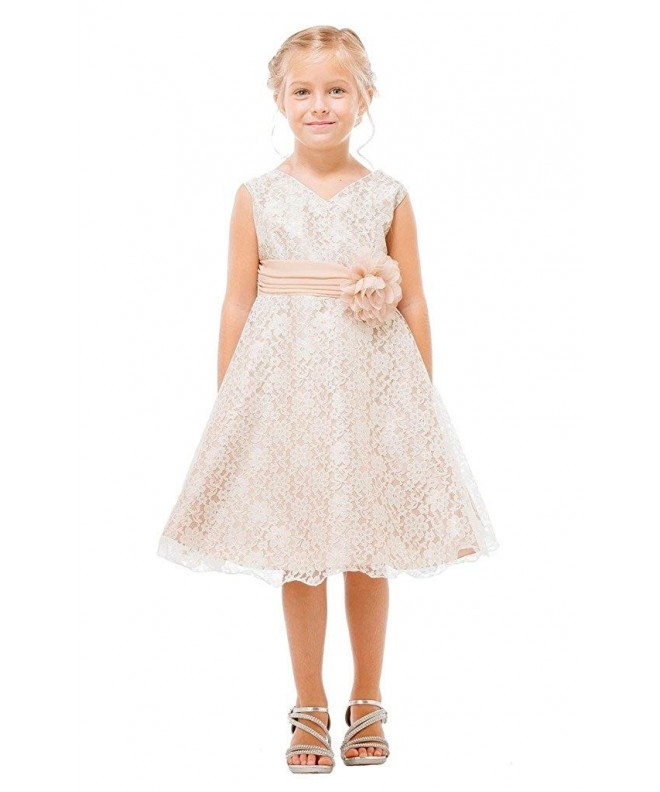 Little Girls Lace Special Occasion Dress Sizes 2-20 - Champage W/Flower ...
