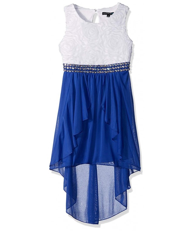 Girls' Big High Low Soutache Dress with Jewels - Cobalt - C612NZXU0W7
