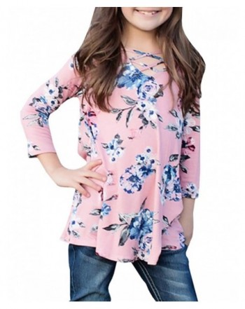 Girls T Shirts Casual Cute Floral Tops Long Sleeve Criss Cross Blouses ...