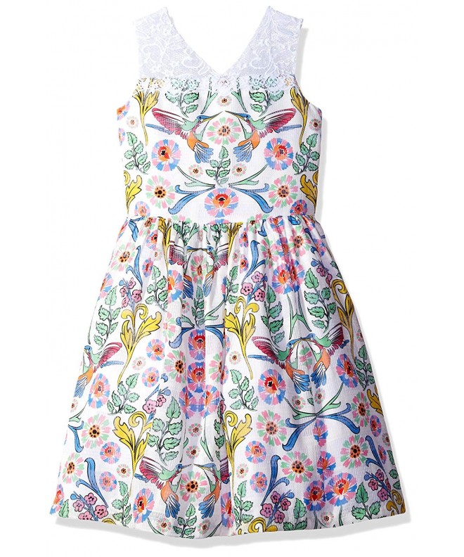 Girls' Printed Dress with Lace Sleeves - Multicolor Floral - CH12NYXJPT3
