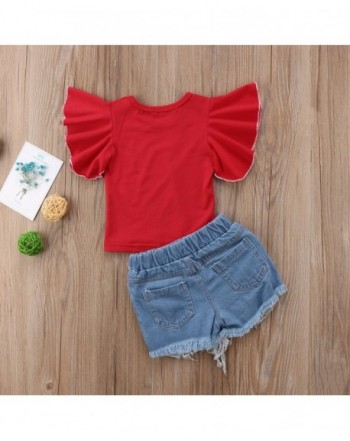Kids Little Baby Girls Fly Sleeve T-Shirt Top and Holes Denim Shorts ...
