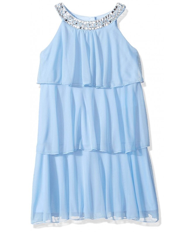 Girls' Big Tiered Dress Jeweled Neckline - Periwinkle - CF12O2QEI2M