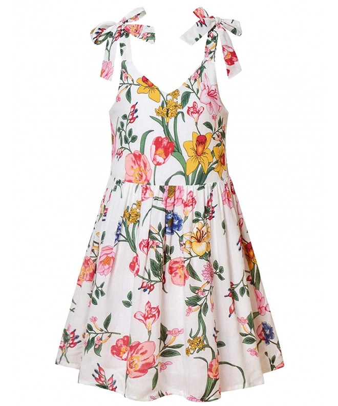 Girls Floral Dresses Summer Adjustable Bowknot Halter Beach Sundress ...