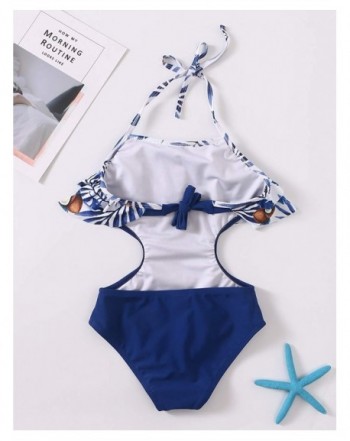 Monster Printing Swimsuit Swimwear - Blue One Piece Bathing Suit ...