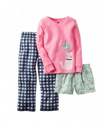 Girls Cat 3-Piece Cotton & Jersey PJs (5 - Pink) - CB120WO2Q93