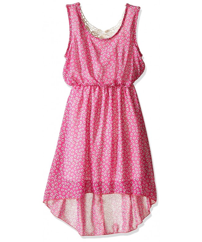 Girls' Big Printed Hi Low Hem Chiffon Dress with Crochet Back Piece ...