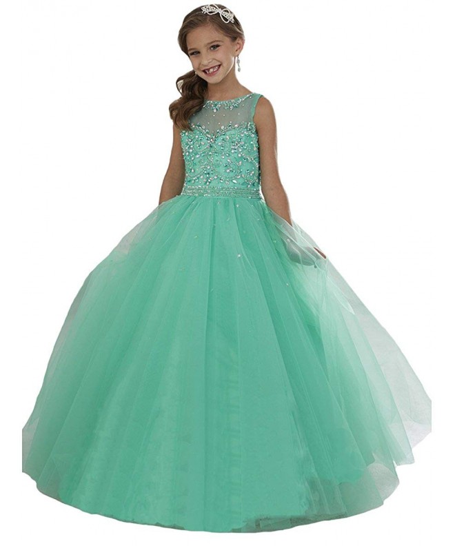 Wenli Girls' Sheer One-Sleeve Beaded Pageant Party Dresses