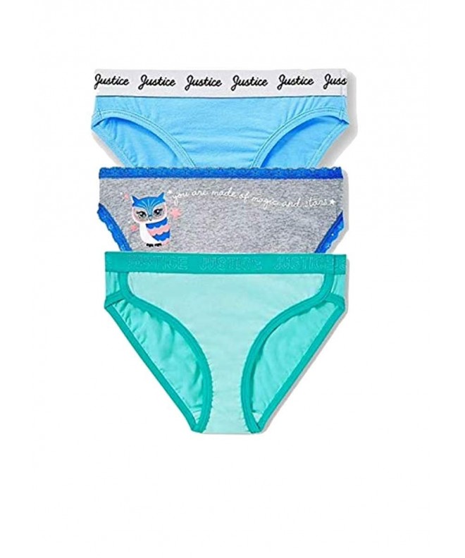 Justice Girls' Cotton Panty Bundle - Logo Sky Blue Owl Royal Blue