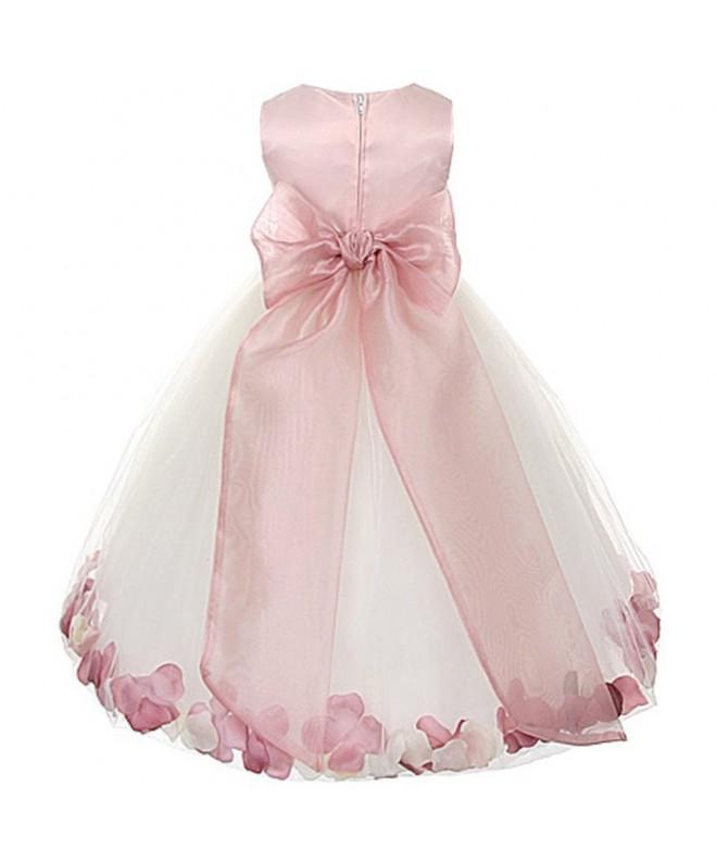 Ivory Satin Bodice Floating Flower Petals Girl Dress Double Tulle - 25 ...
