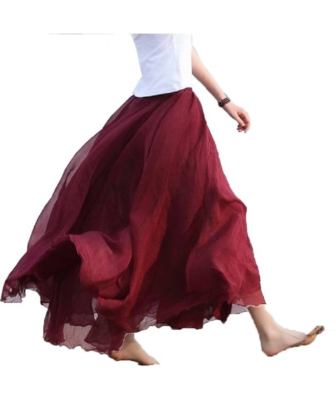 Girl's Chiffon Skirt Long Skirt Fit S-M - Wine Red - CQ18D0ZA3W4