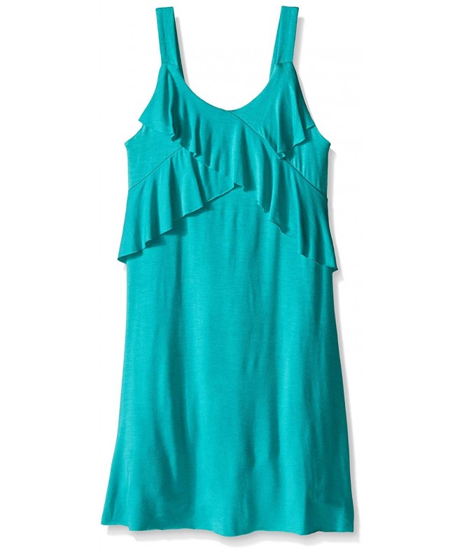 Girls' Big Solid Sleeveless Ruffle Knit Dress - Mint - CZ120ZN8HRB