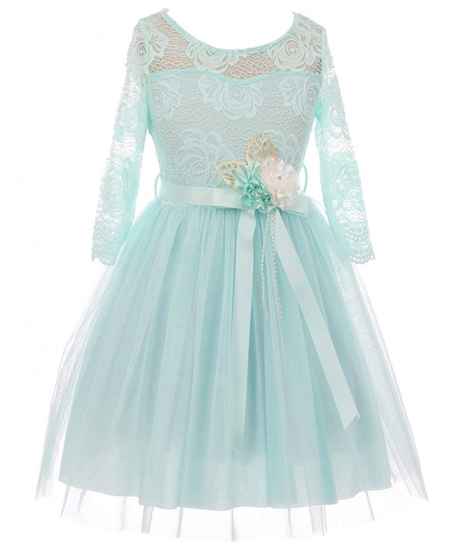 See Through Long Sleeve Should Flower Girl Dress - Aqua - CM180C8MWLM