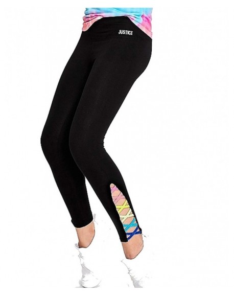 Justice Girls Active High Waist Leggings Black - Rainbow Strappy Side ...